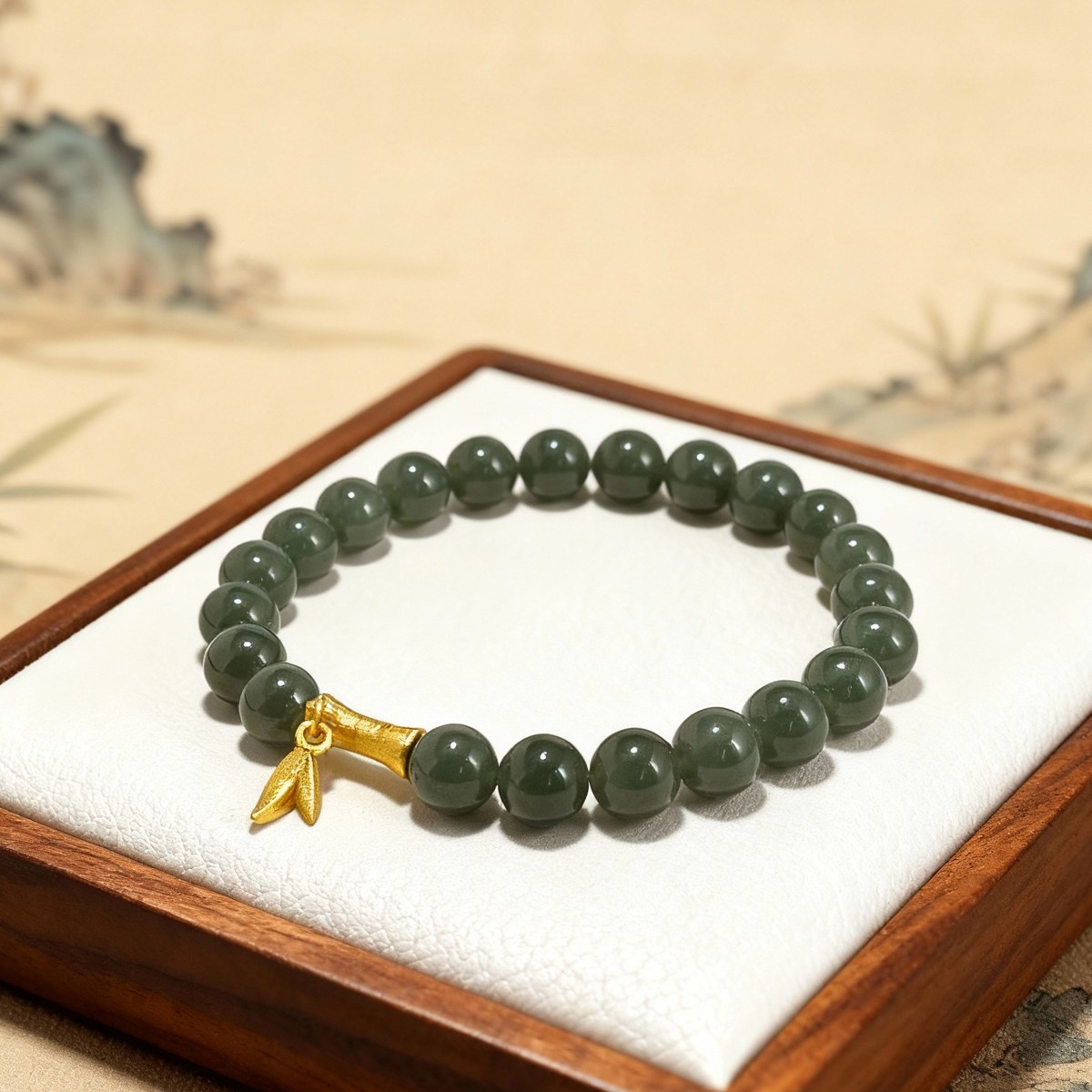 天然和田玉8MM沙枣青竹节手串正品真品生日礼物送上等单圈手链