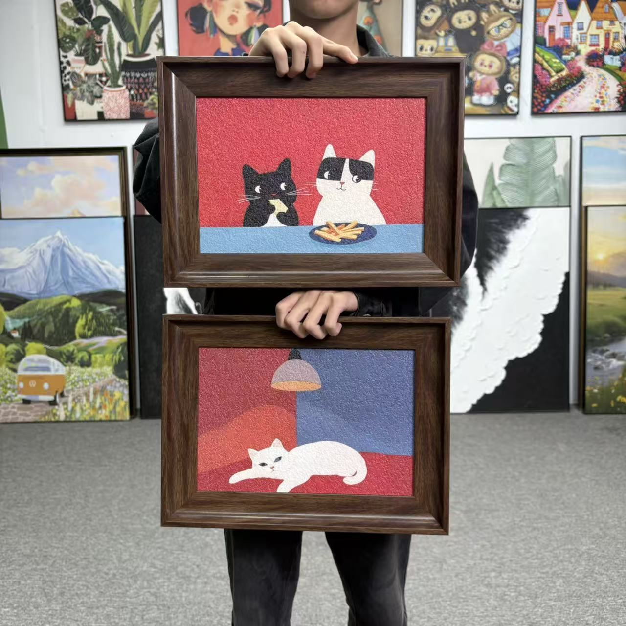 风卡通小狗装饰画适合饭厅卧室客厅房组合挂3040