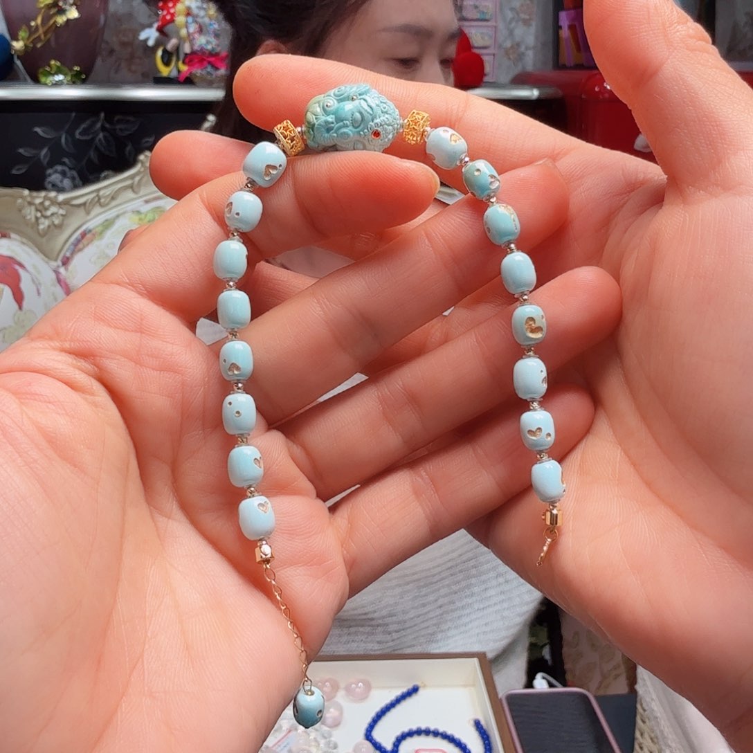 绿松石手串18K金镶嵌手串