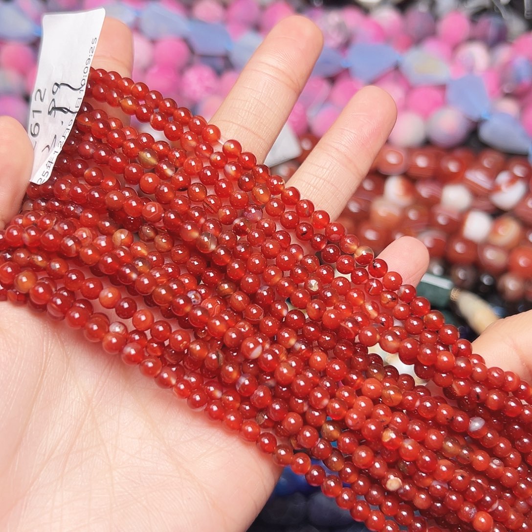 玛瑙/玉髓合金珠宝半成品C612 超级大漏4mm天然红玛瑙小米珠一条