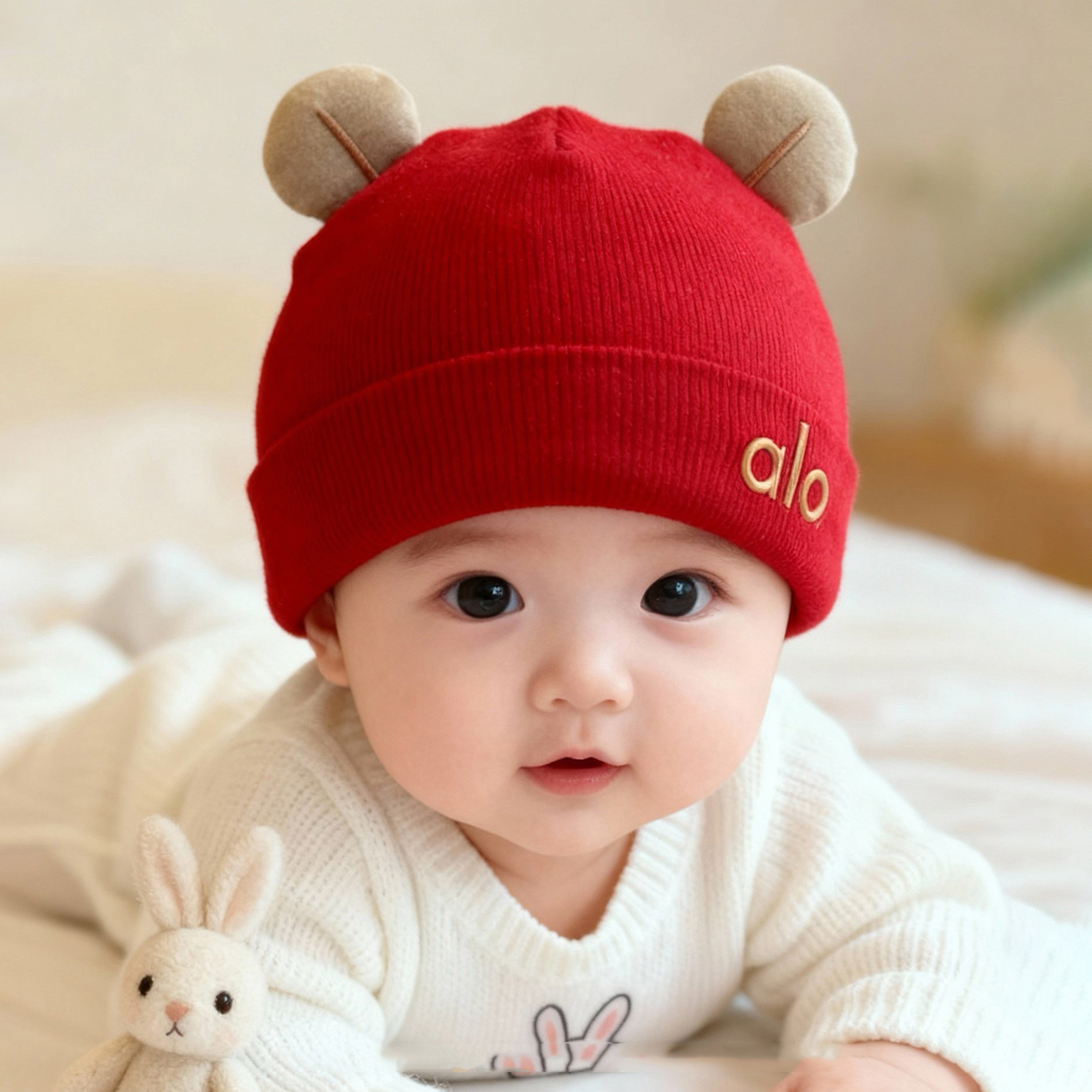 新生婴儿帽子冬季夹棉保暖可爱小熊胎帽0-6个月小月龄宝宝护耳帽3
