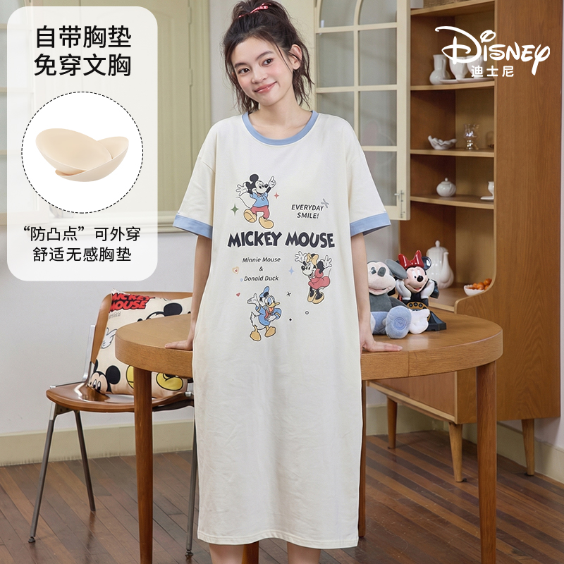 Disney/迪士尼天丝莱赛尔夏季新款短袖睡裙带胸垫舒适家居服0438