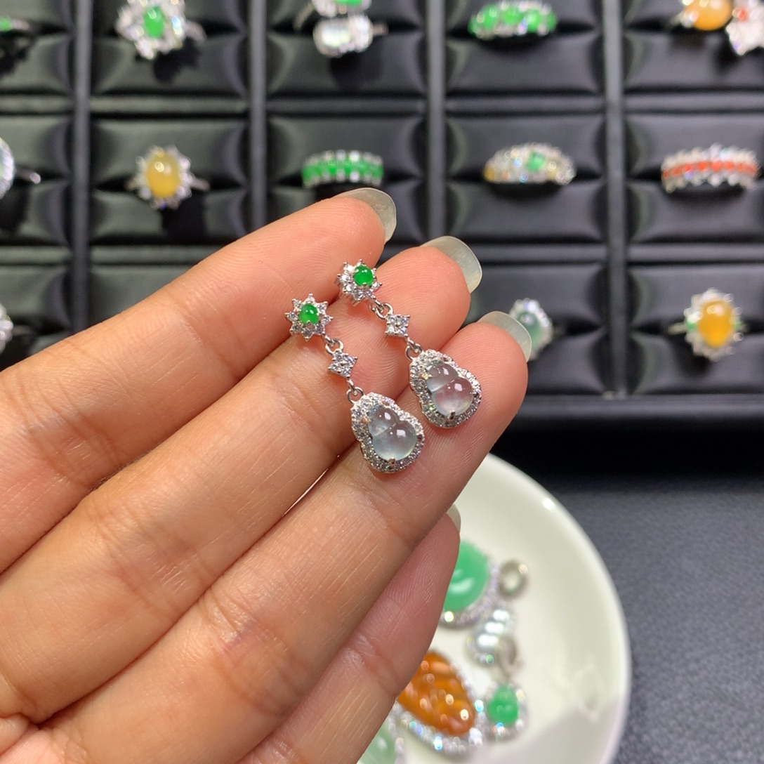 翡翠银S925镶嵌耳饰