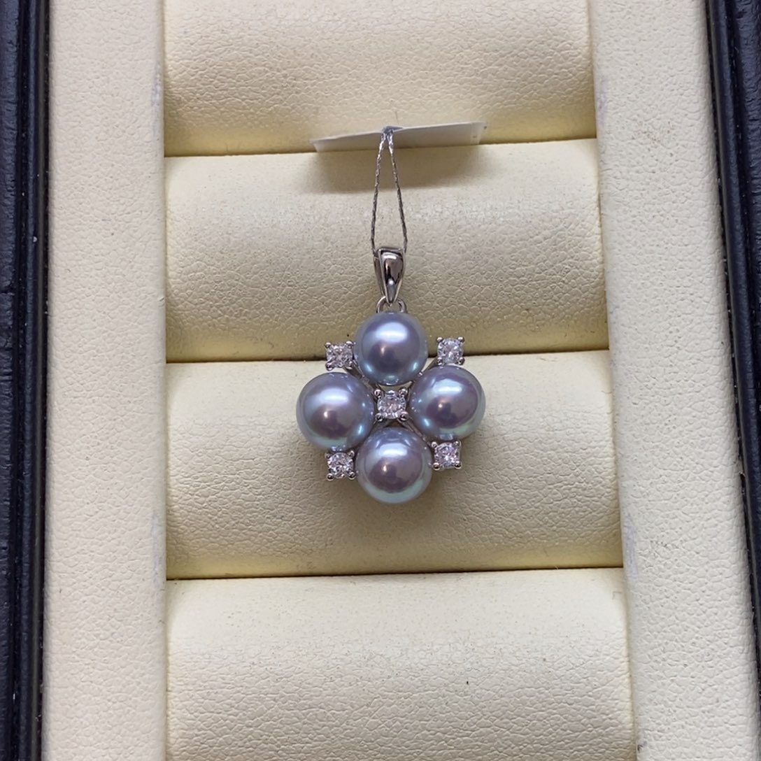 颈饰银S925镶嵌海水珍珠真多麻吊坠7-8m m