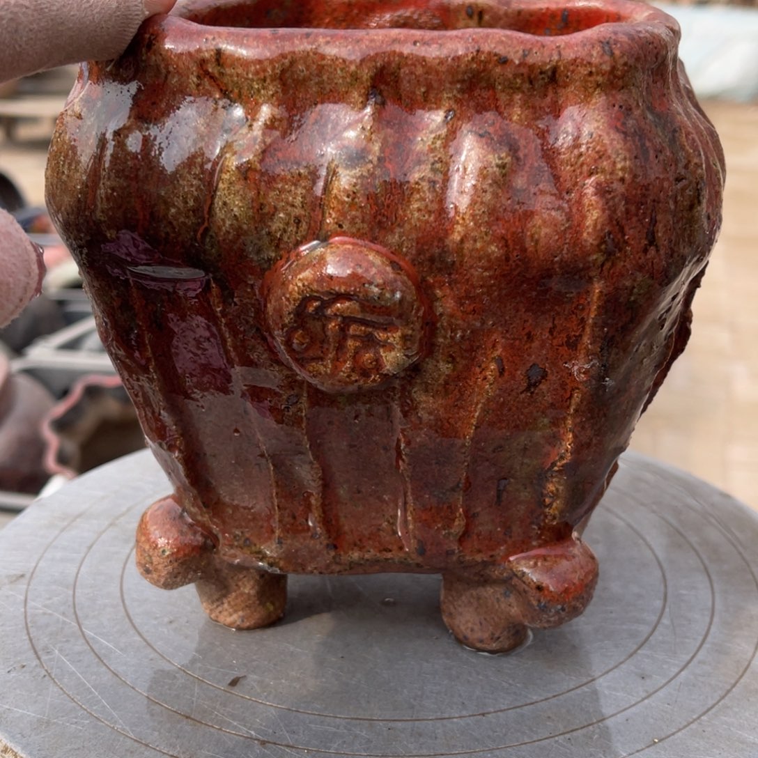 红陶粗砂陶手工花盆