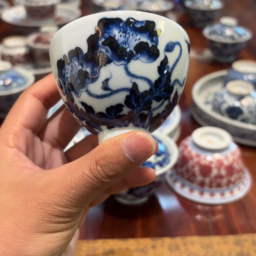 瓷片景德镇手工手绘茶具鸡心杯