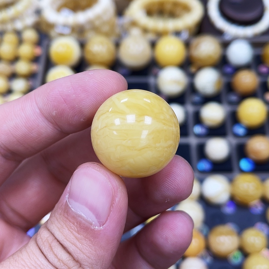 蜜蜡珠宝奇石未镶嵌张*生23.3mm细纹虎皮款｜圆珠