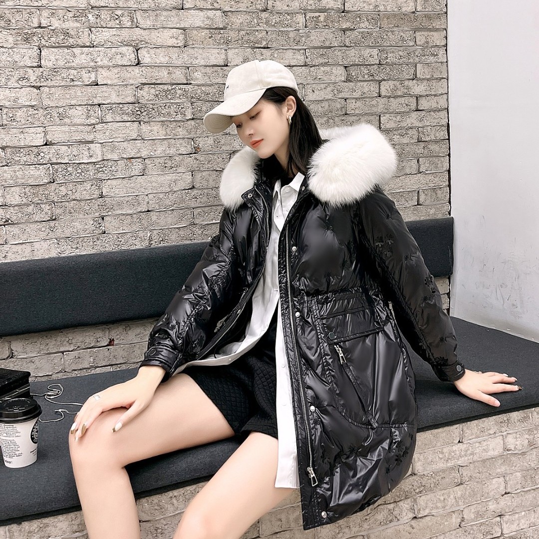 【北栀】刺绣连帽羽绒服配毛领 722963