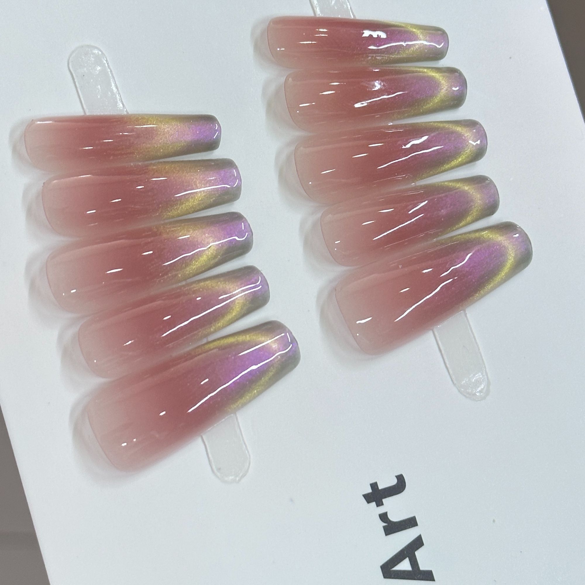 春夏百搭显白五彩缤纷可拆卸猫眼穿戴甲夏日中长款夏日变色气质