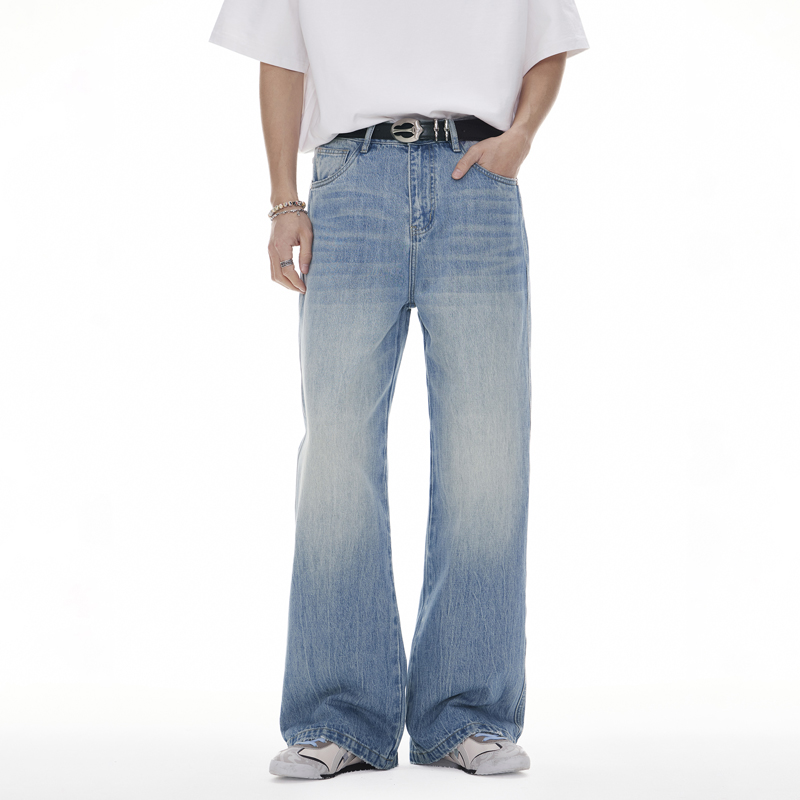 牛仔裤2025新款爆款早秋百搭美式复古水洗磨白加长宽松休闲直筒裤