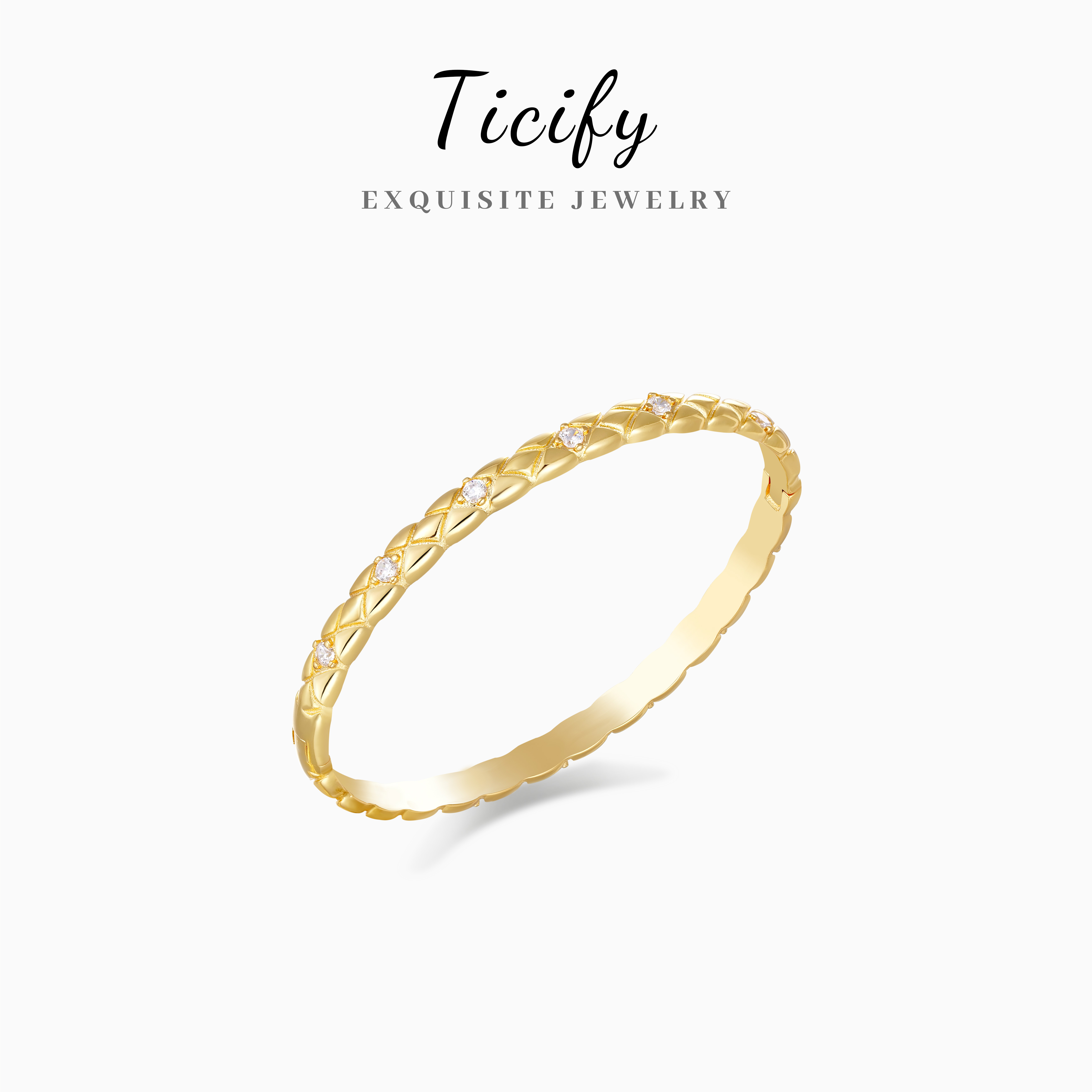 ticify 铜合金手镯 镀K金【菱格镶钻】法式轻奢高级感气质手镯FD003