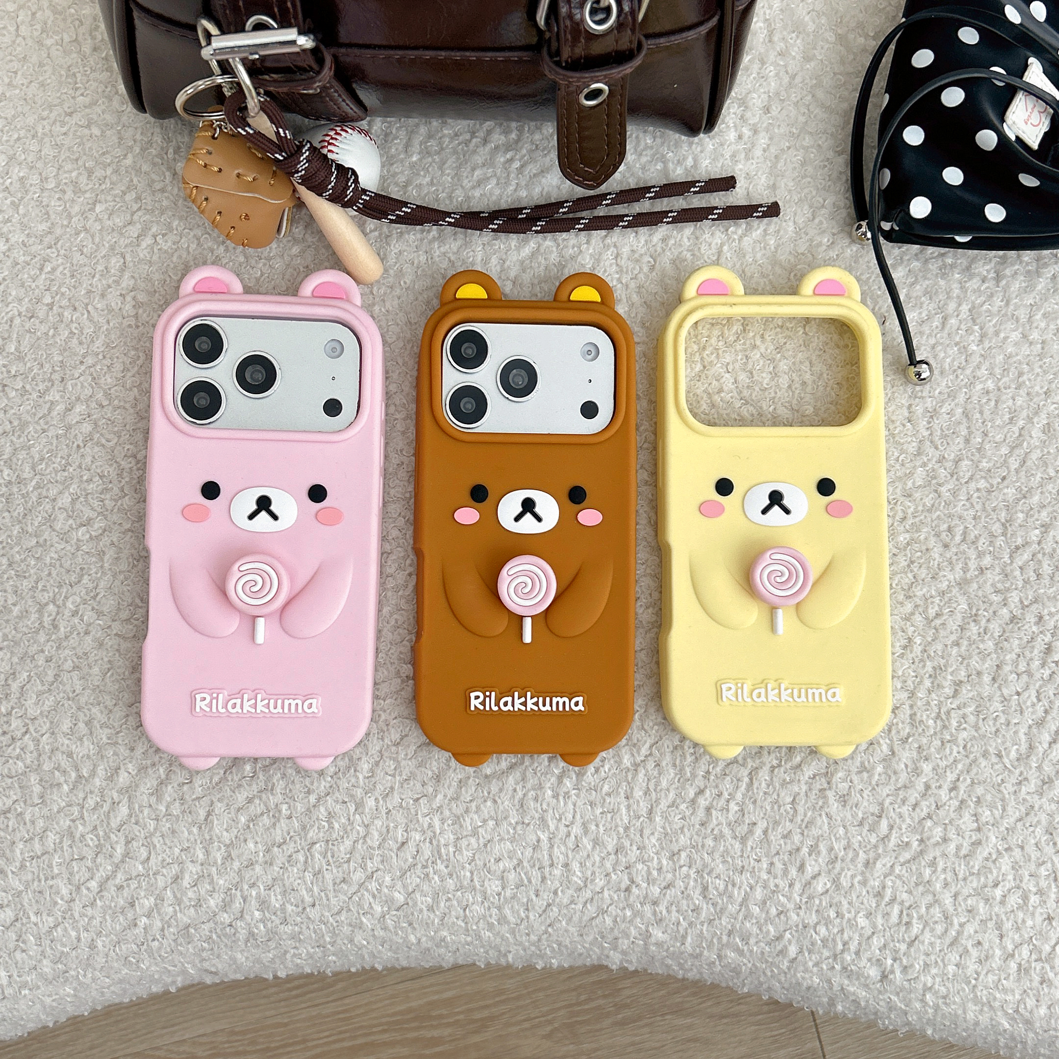 适用iPhoneoppo小米|旋转棒棒糖轻松熊17p卡通ai硅胶手机壳