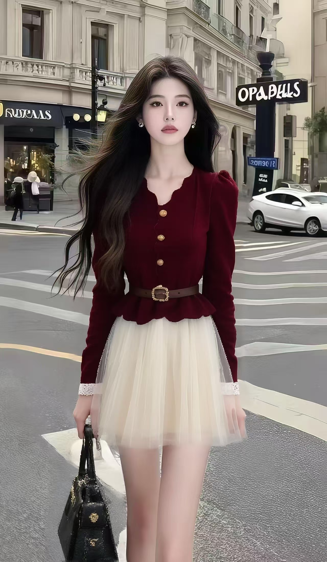 酒红色性感辣妹修身上衣时尚气质显瘦半身裙甜美小清新两件套新款