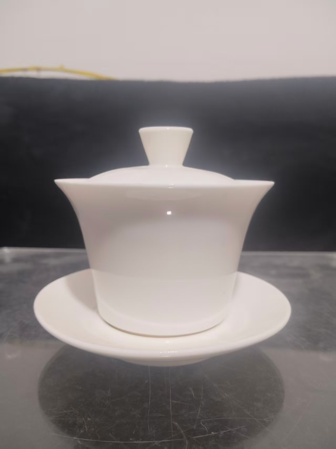 羊脂玉白瓷悬停马蹄三才盖碗功夫茶具家用纯白泡茶盖碗0720