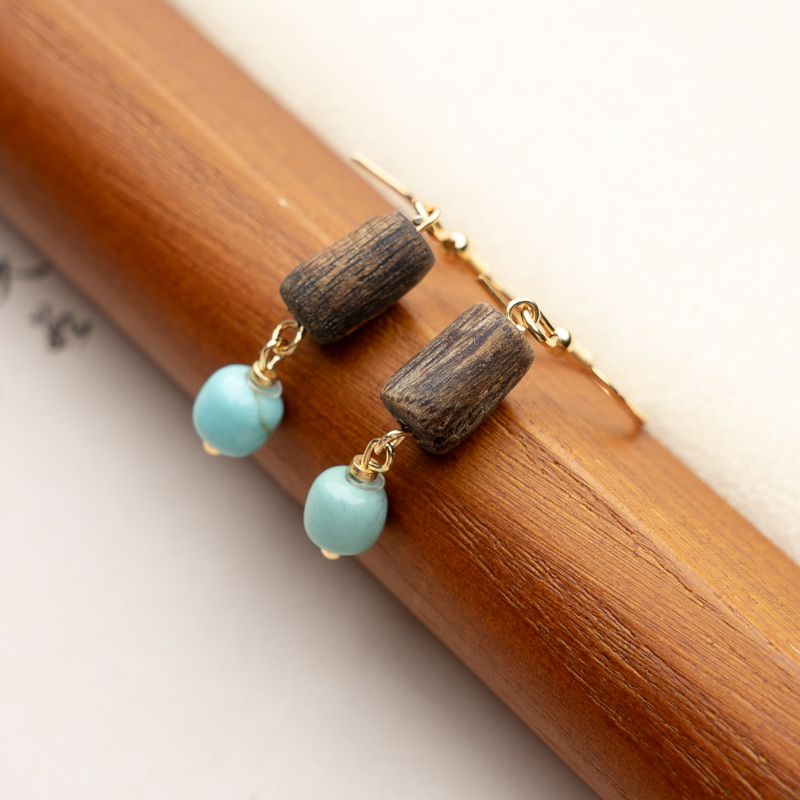 沉香莺歌绿奇楠沉水沉香随形耳环耳饰国风【多样性发货】