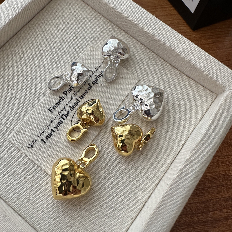 吊坠925银 【锤纹肌理爱心】s925纯银手工吊坠百搭小众银色轻奢时尚