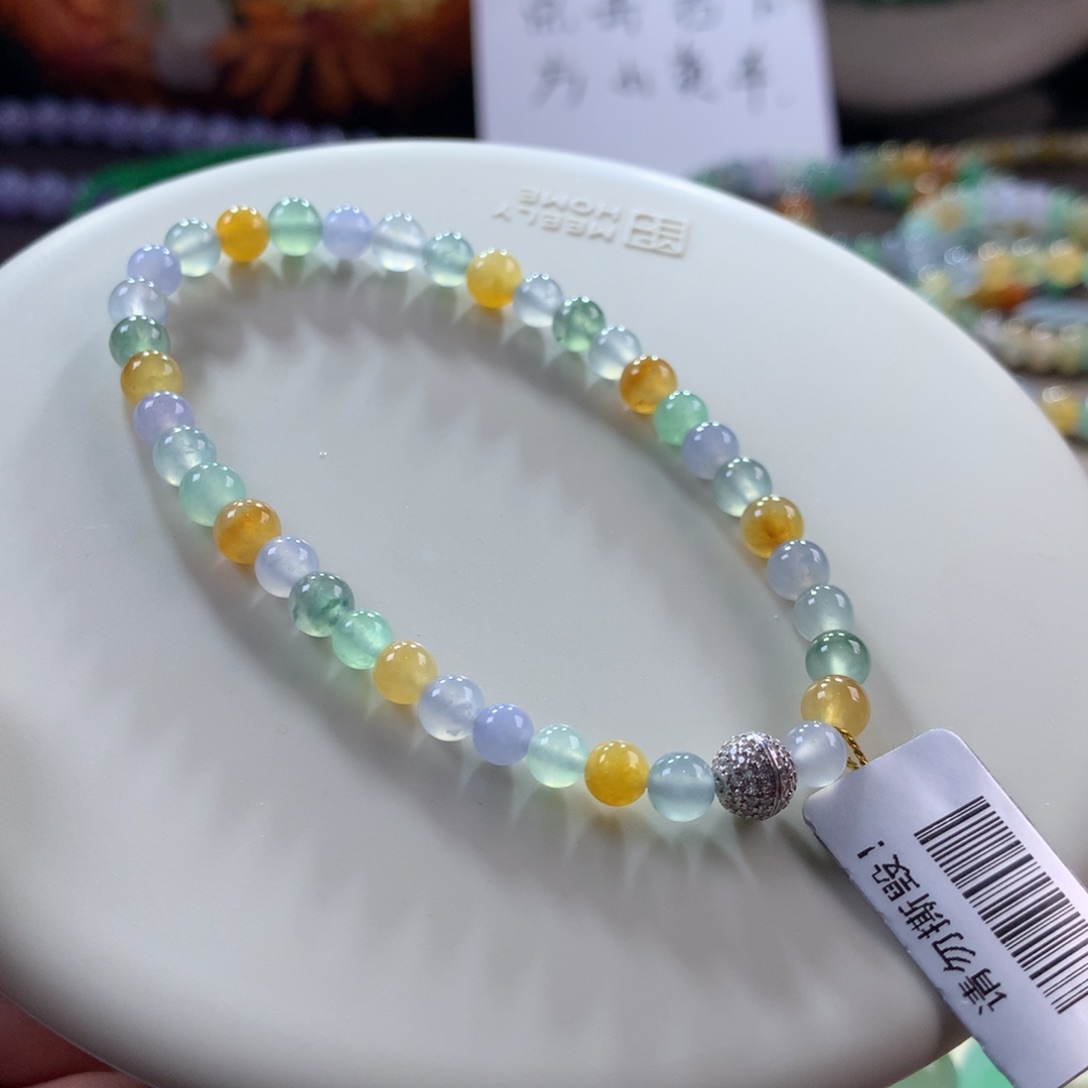 翡翠手链未镶嵌冰种马卡龙手串