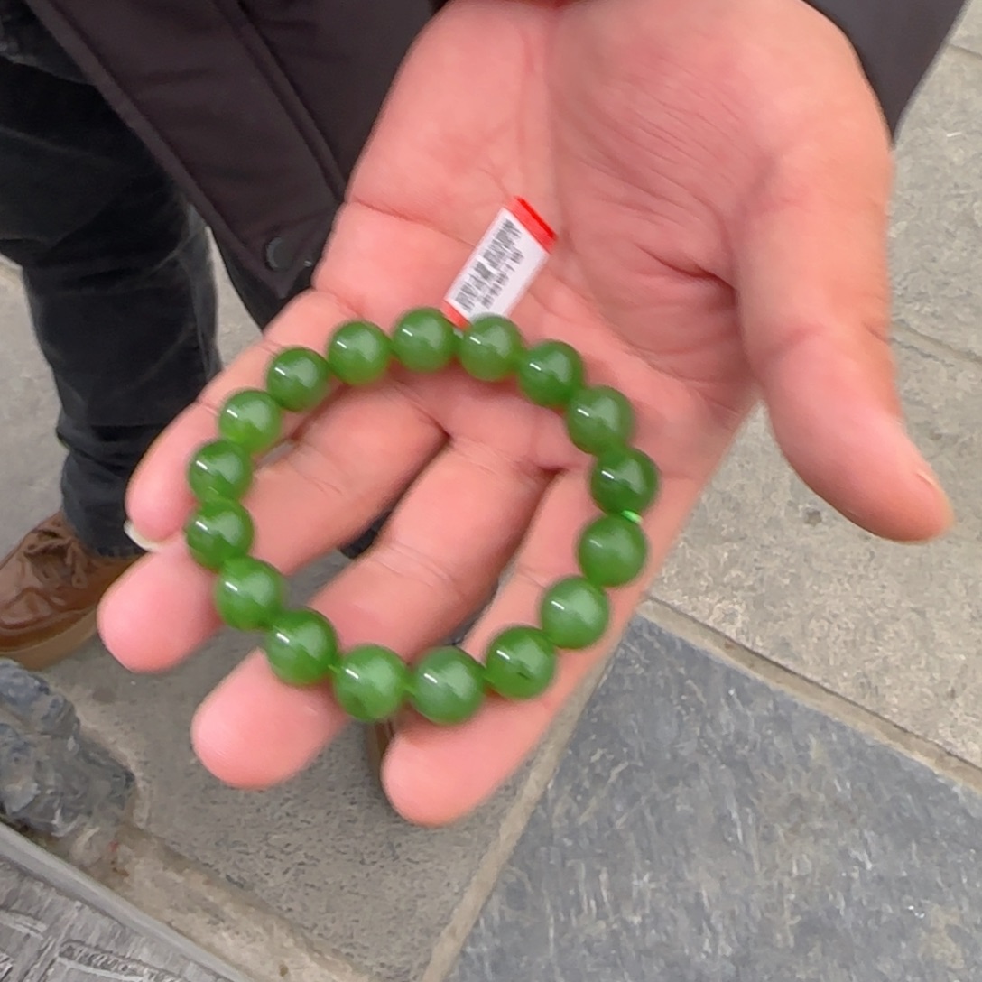 和田玉未镶嵌手链俄碧果绿卡12