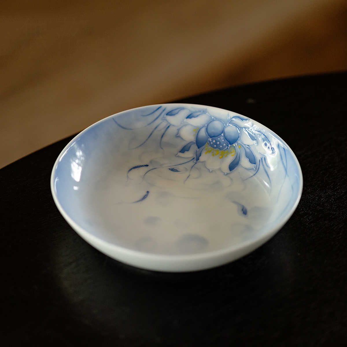 蔓颜渐变蓝韵荷映莲手绘壶承高端陶瓷有田烧干泡盘功夫茶具托盘