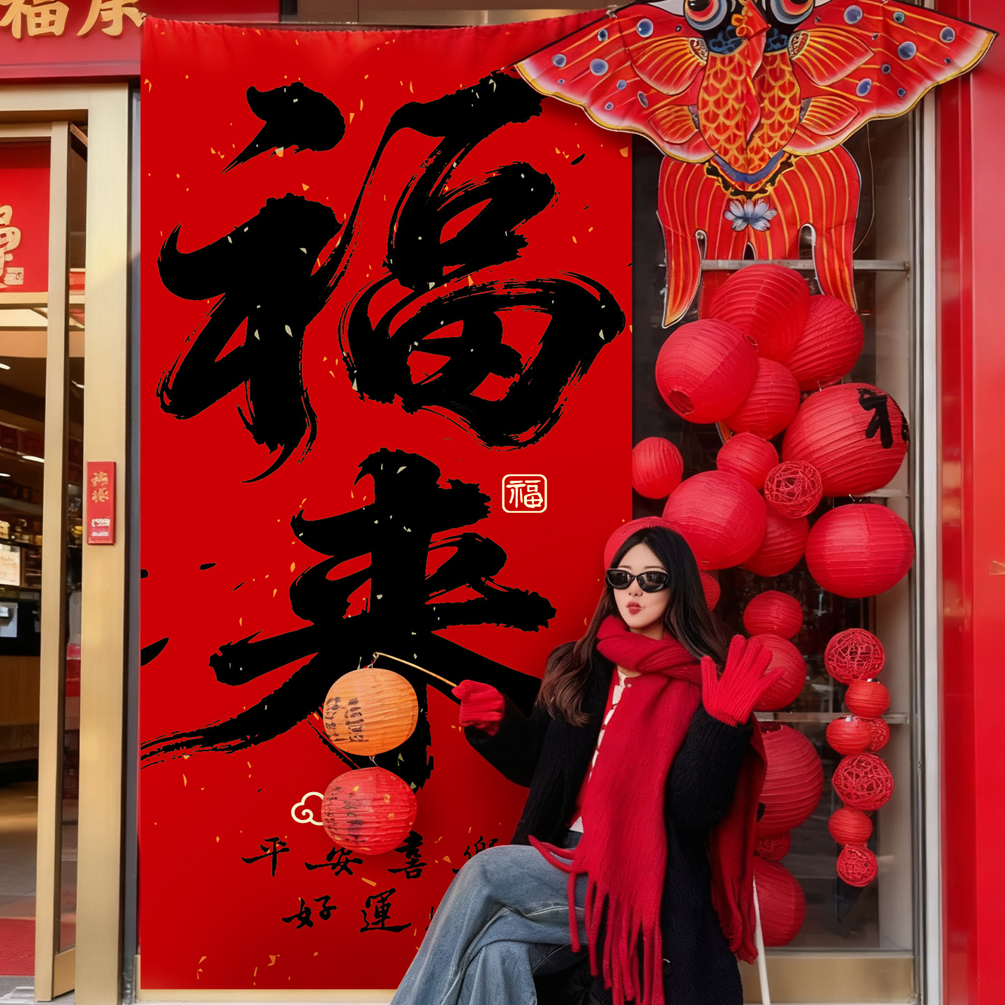 2026新年装饰布置氛围挂布打卡拍照道具元旦马年商场店铺背景条幅