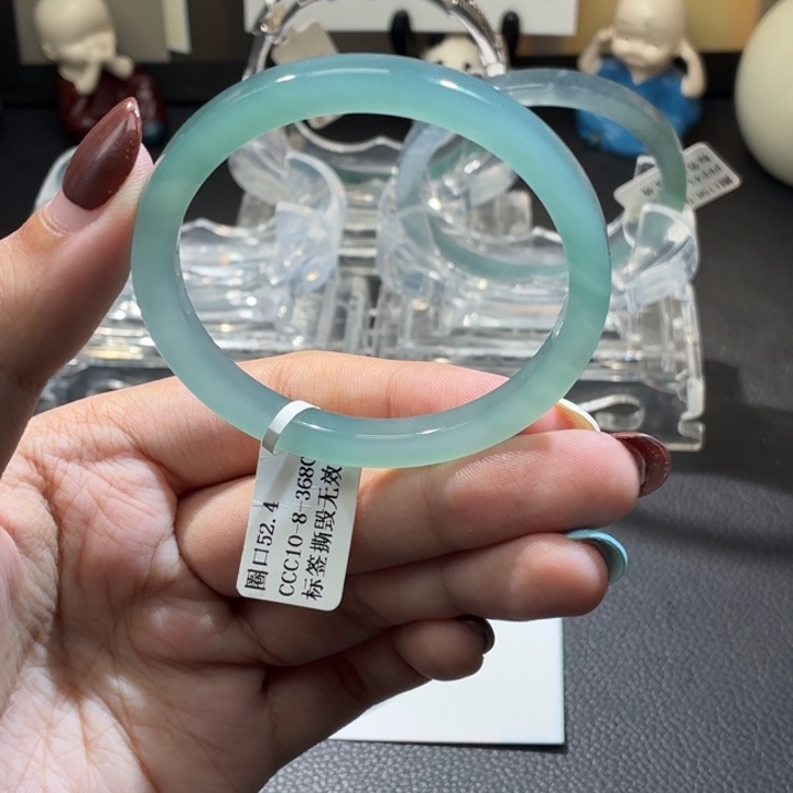 翡翠未镶嵌手镯纯净薄荷绿52