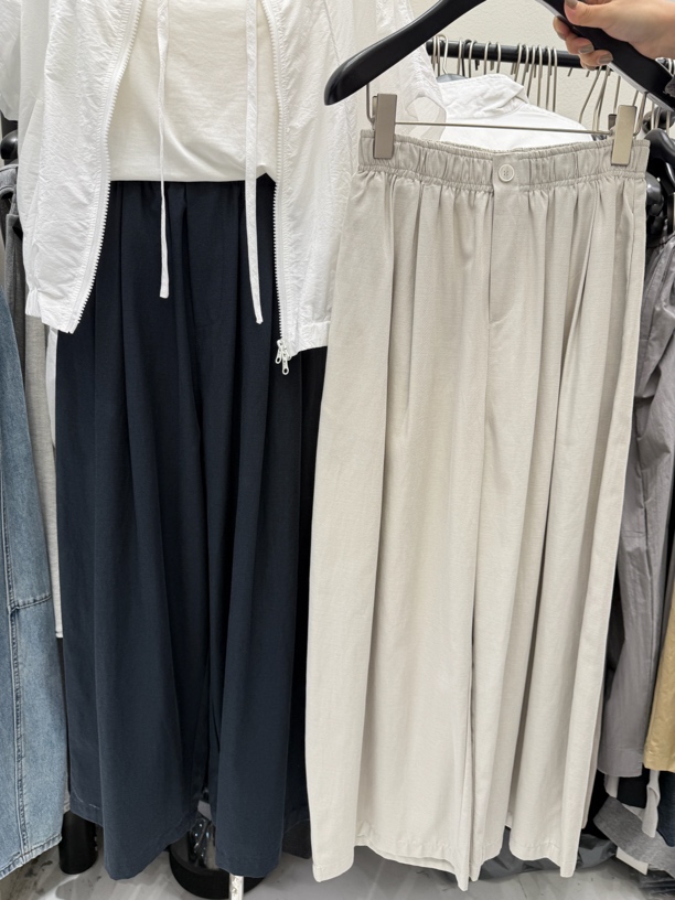 6075装饰扣松紧腰阔腿裤