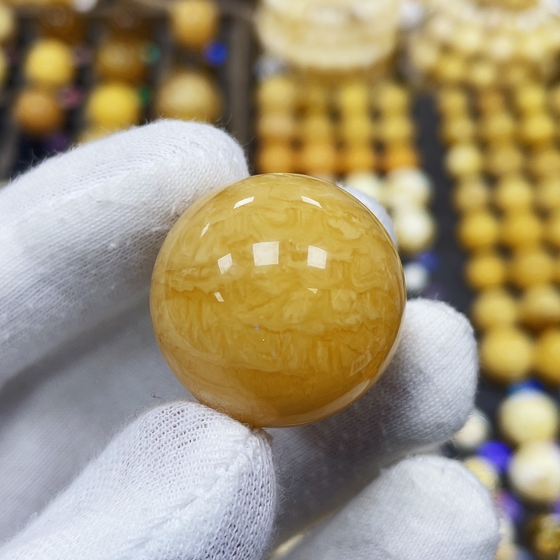 蜜蜡珠宝奇石未镶嵌26.4mm雪花纹虎皮款｜圆珠·段掌柜