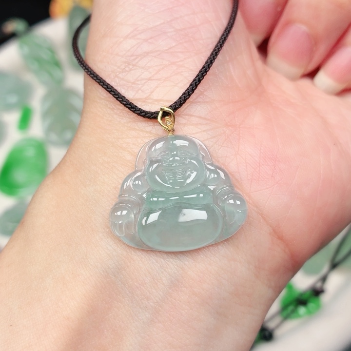 颈饰18K金镶嵌翡翠缅甸天然A货翡翠