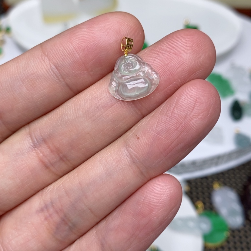 【闪购商品】翡翠吊坠(不含链)18K金镶嵌小佛