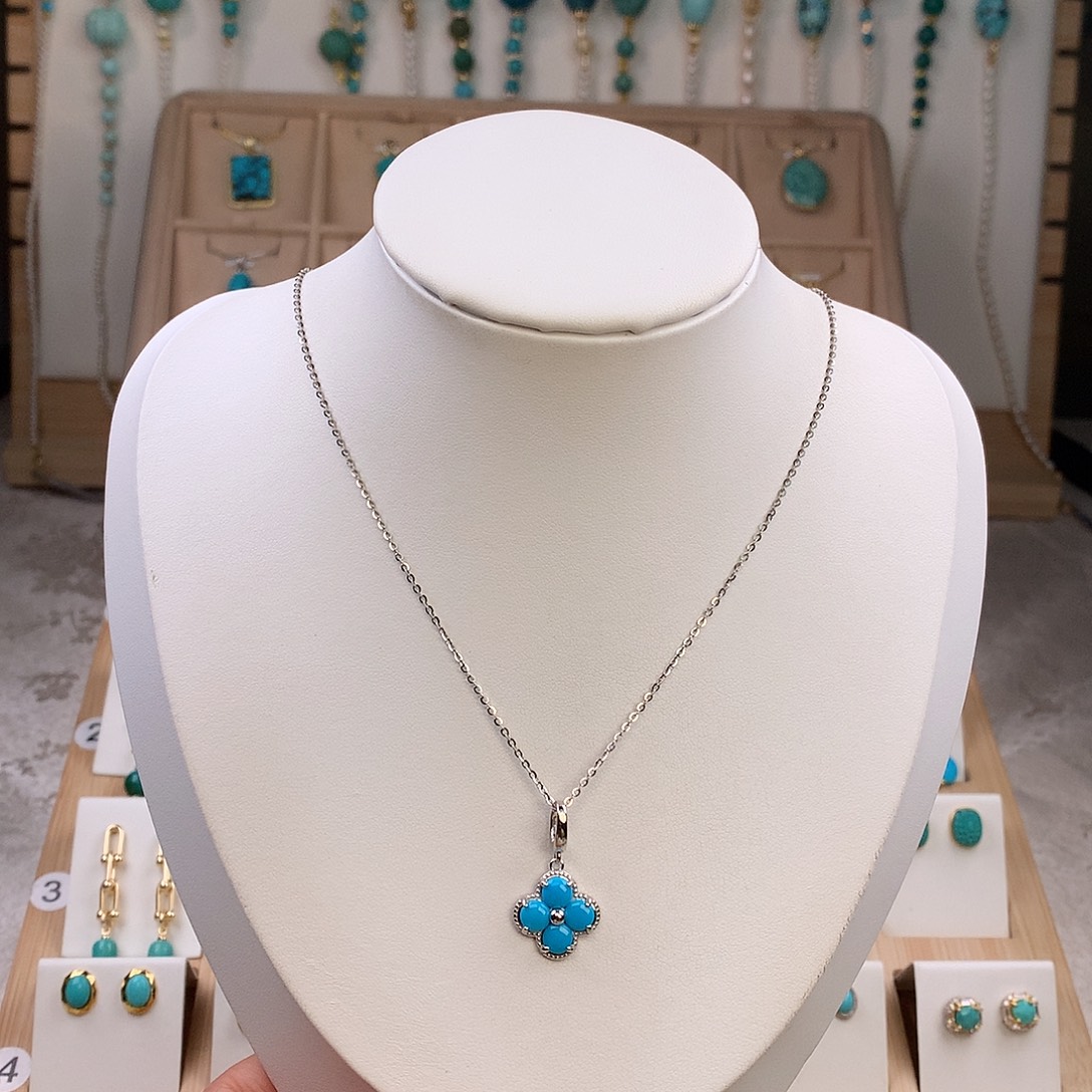 绿松石银S925镶嵌吊坠(不含链)