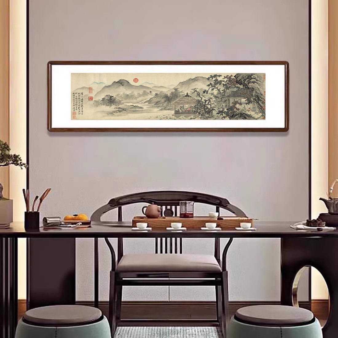 名家山水画新中式客厅沙发背景墙装饰画办公室国画茶室酒店复古画