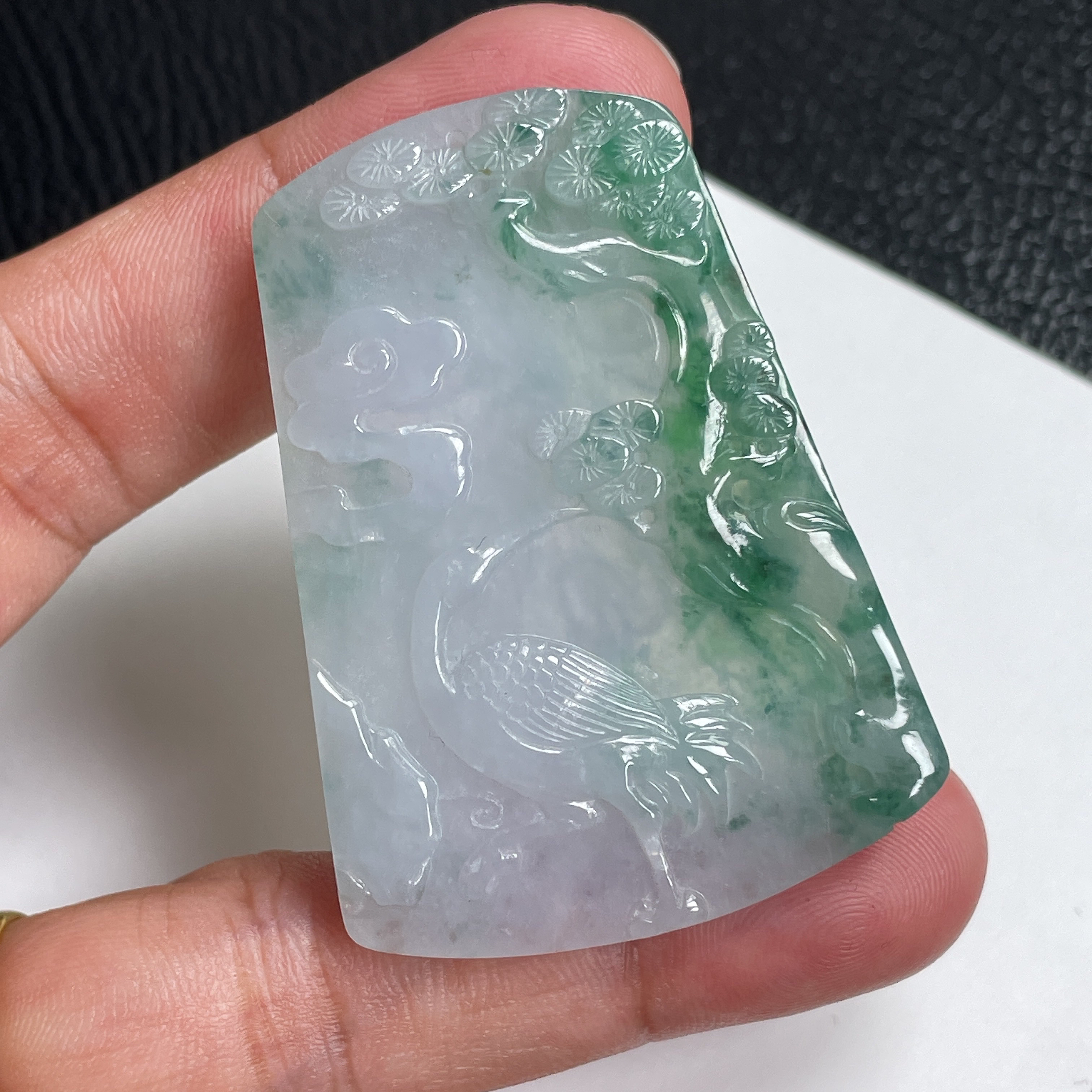 天然缅甸A货翡翠延年益寿（送长辈）松鹤延年，48.4-35.3-5.1价2800