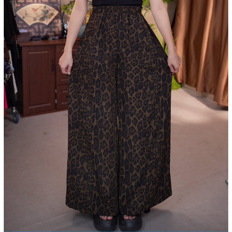 083/新款春秋休闲裤显腿长垂坠感豹纹阔腿裤  C