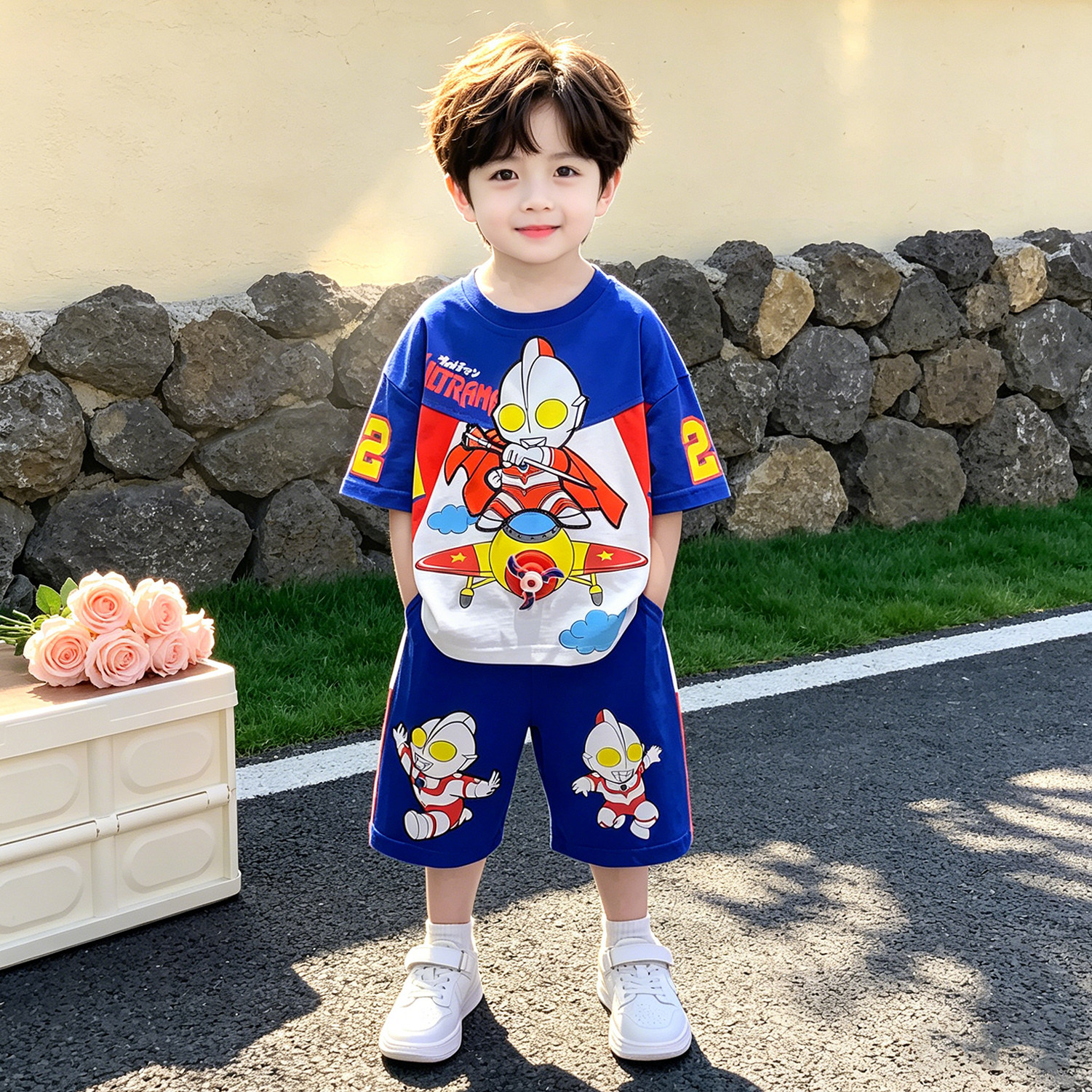 奥特曼男童夏装套装2026新款痞帅儿童装宝宝夏季时髦短袖薄款衣服