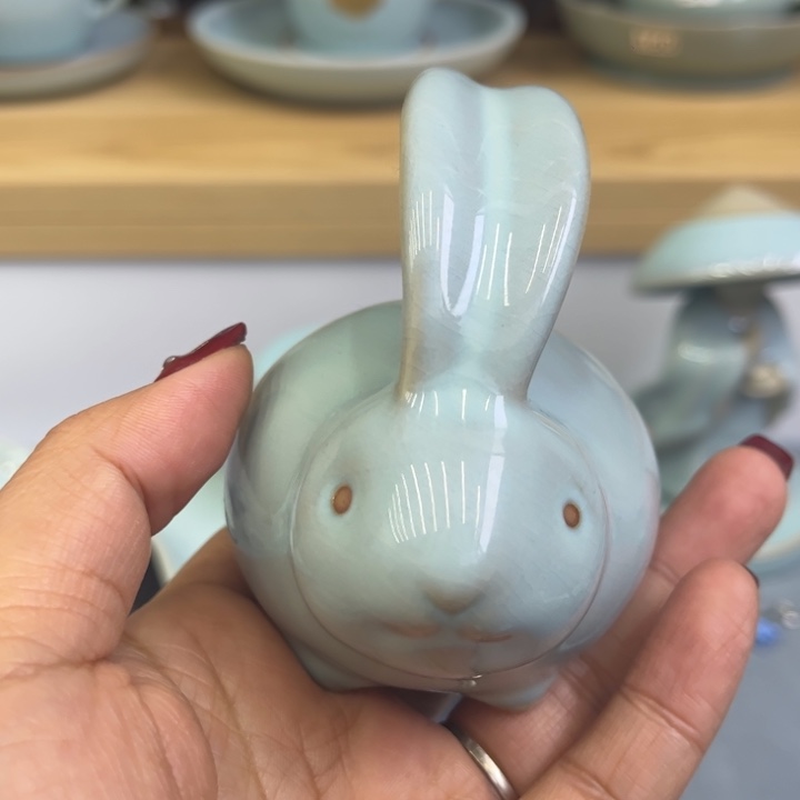 杯子微瑕兔子茶宠摆件