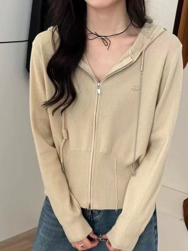 针织长袖开衫帽衫外套韩版短款毛衣针织衫v领打底衫女秋冬季