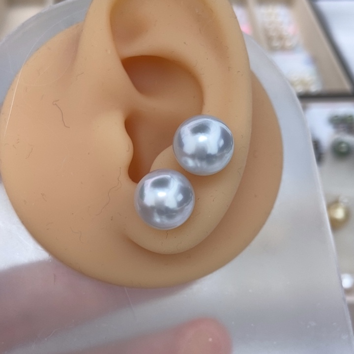 耳饰银S925镶嵌海水珍珠澳白10-11