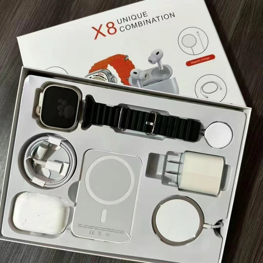 华强北X8六件套礼盒快充头蓝牙耳机智能手表（产品不能插卡）