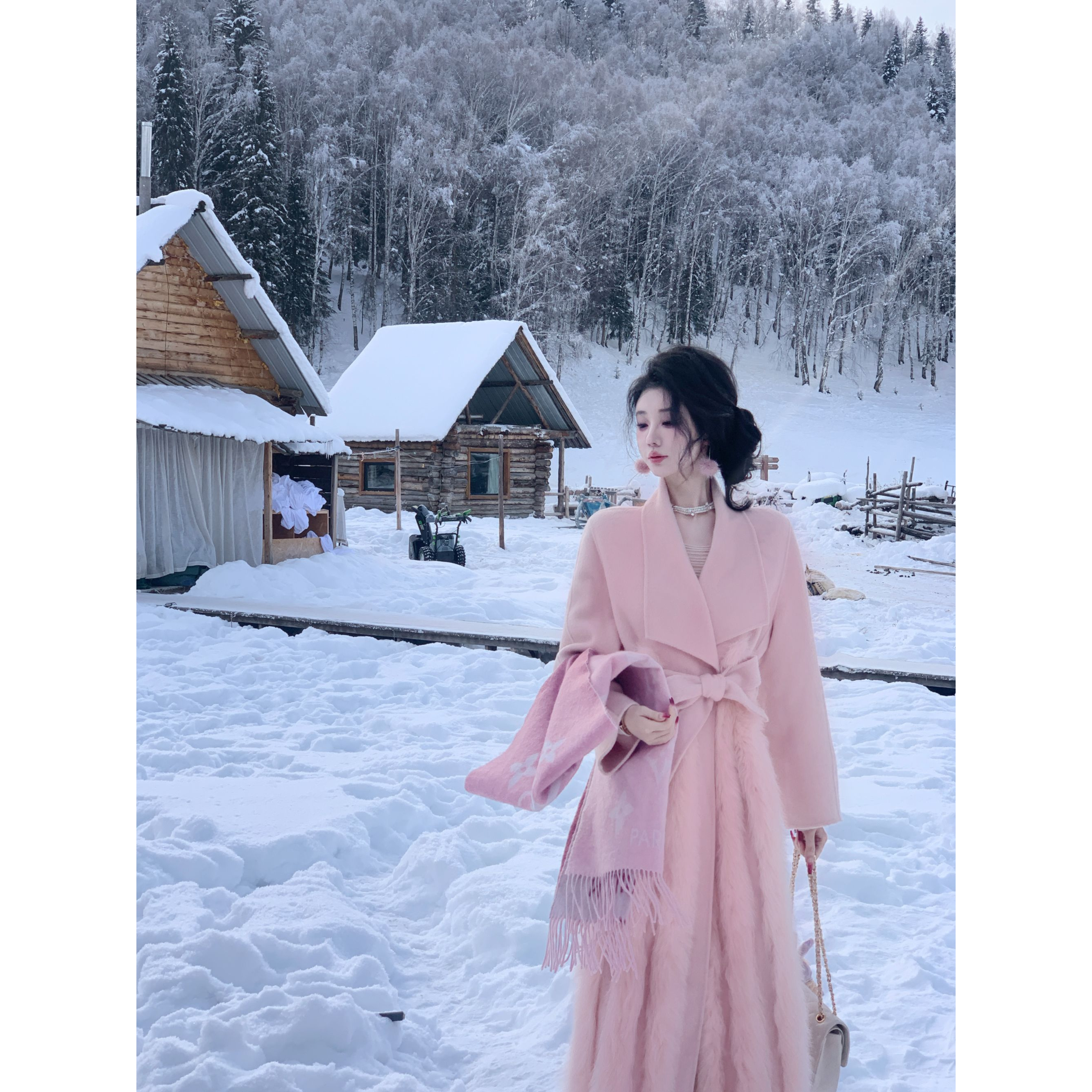 【雅乔定制】南国佳人 狐狸毛拼羊毛双面呢大衣外套DYJJ-24110685