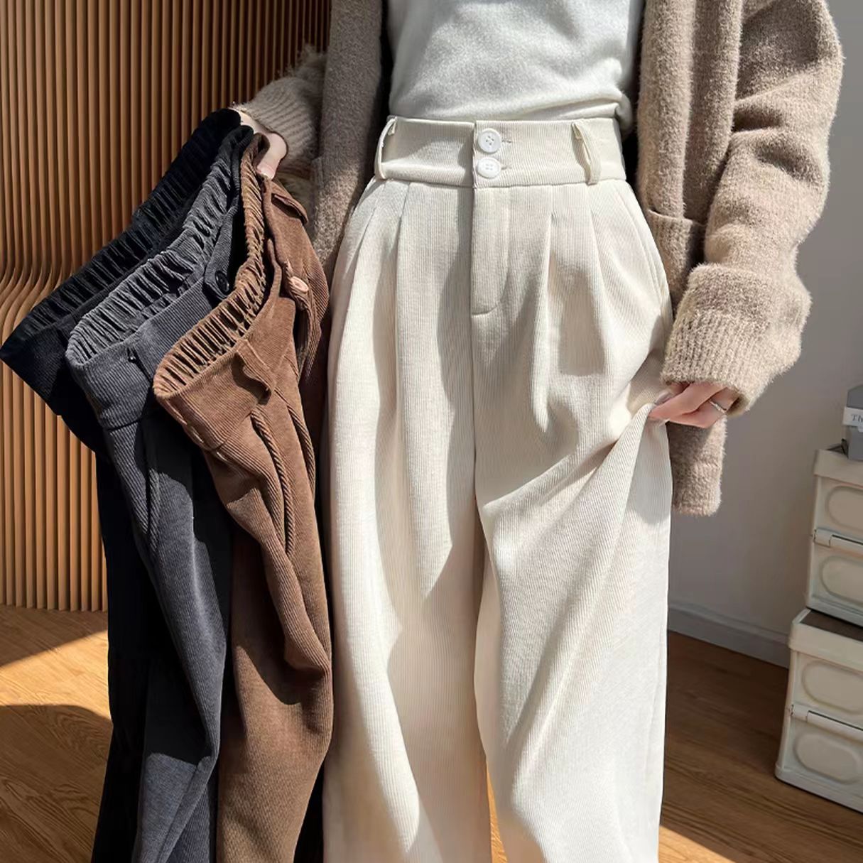 【现货+运费险】欧棉绒西装裤女秋冬季高腰垂感直筒显瘦秋冬小个子