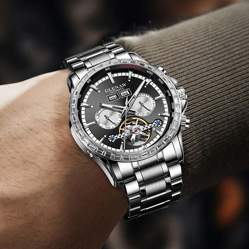 钻圈全自动夜光防水多功能万年历陀飞轮时尚百搭男士机械表