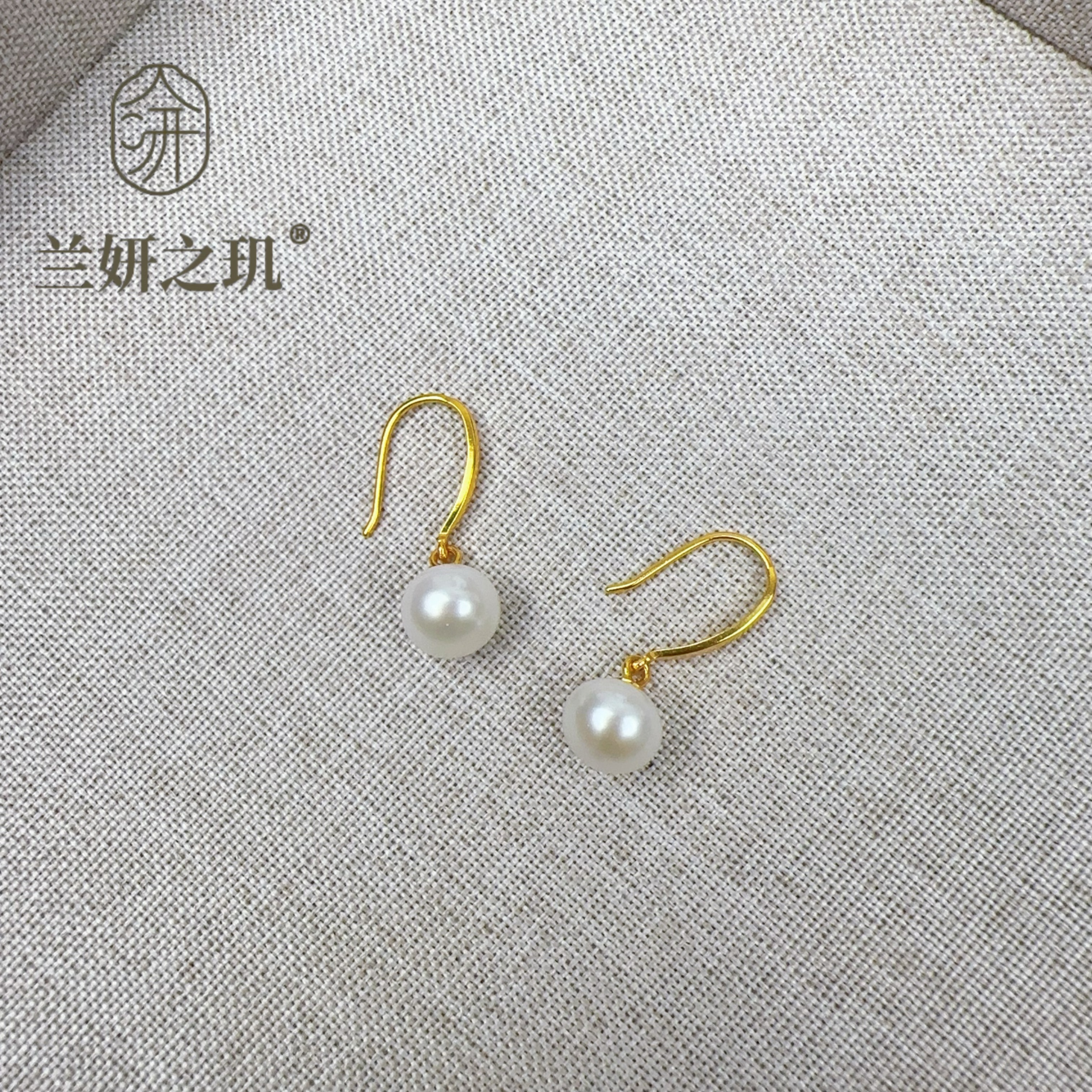 S925银针耳饰 8mm淡水珍珠简约耳钉 轻奢精致百搭耳坠 9106