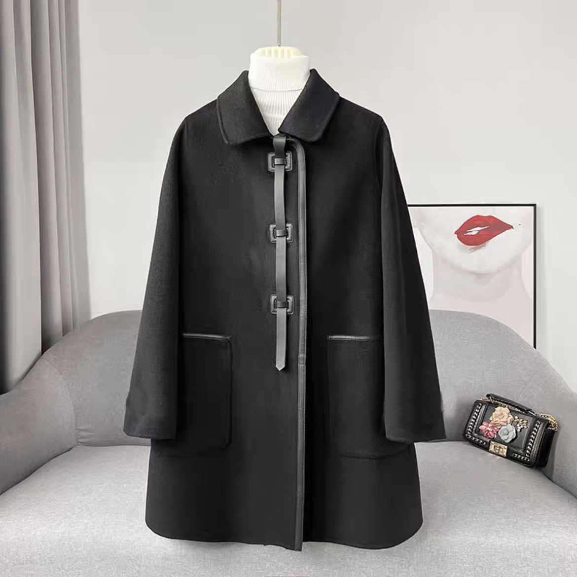 2025秋冬法式时尚毛呢外套中长款常规百搭休闲23026