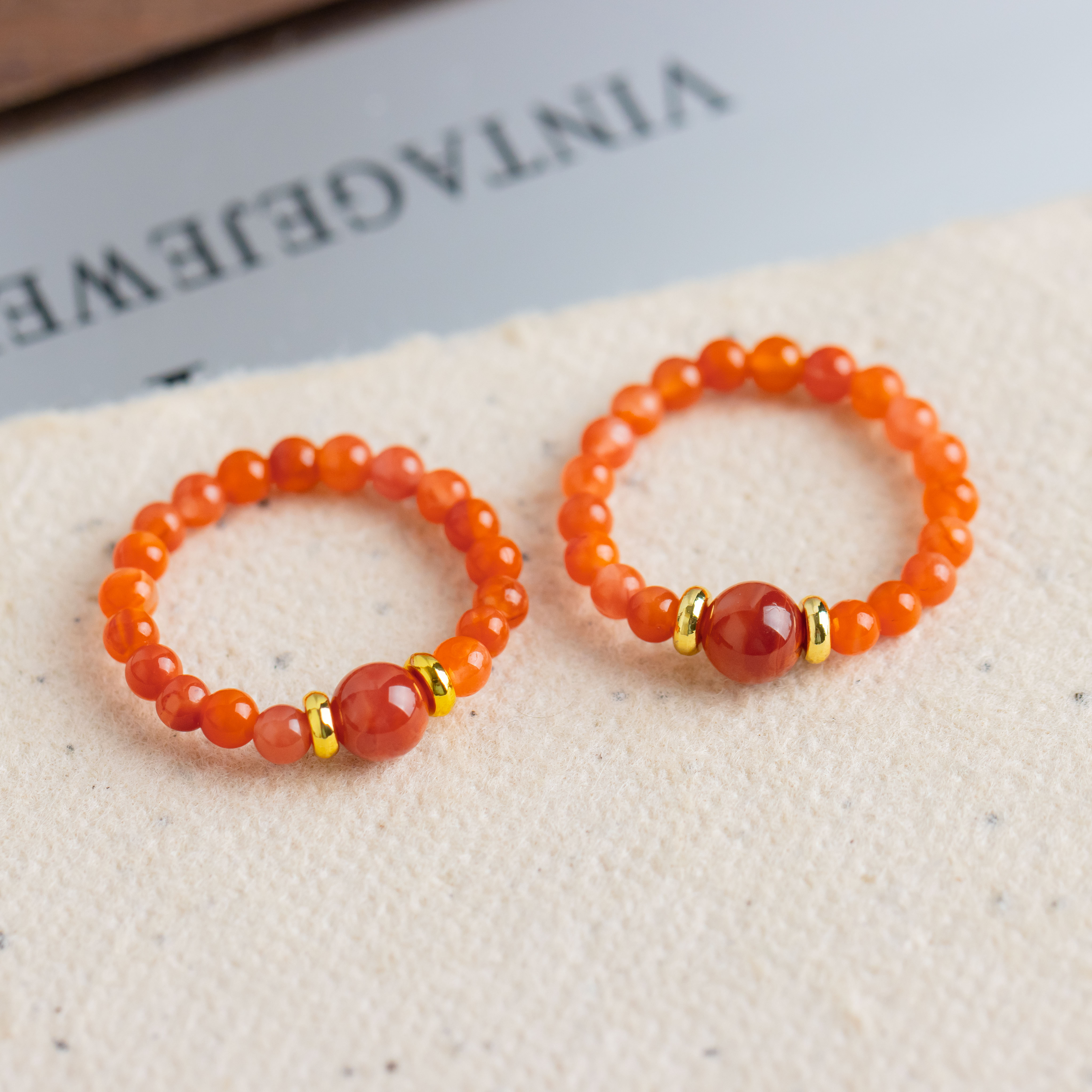 南红玛瑙圆珠戒指（多样性发货 发其一）