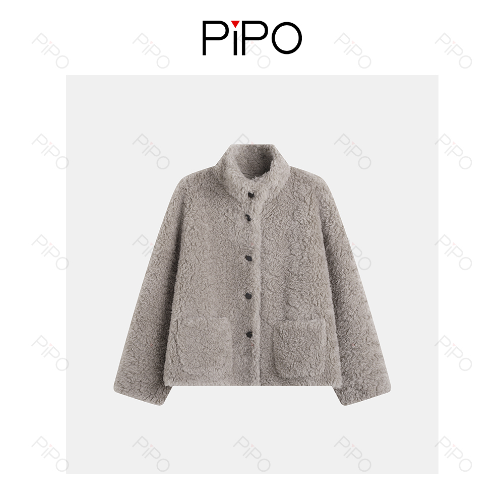 PIPO【新】【100羊毛】立领休闲冬复古大衣毛呢外套DD54A527