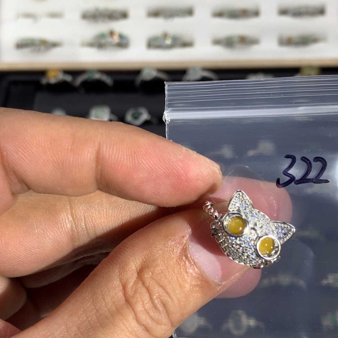 猪***～翡翠银S925镀金镶嵌戒指322