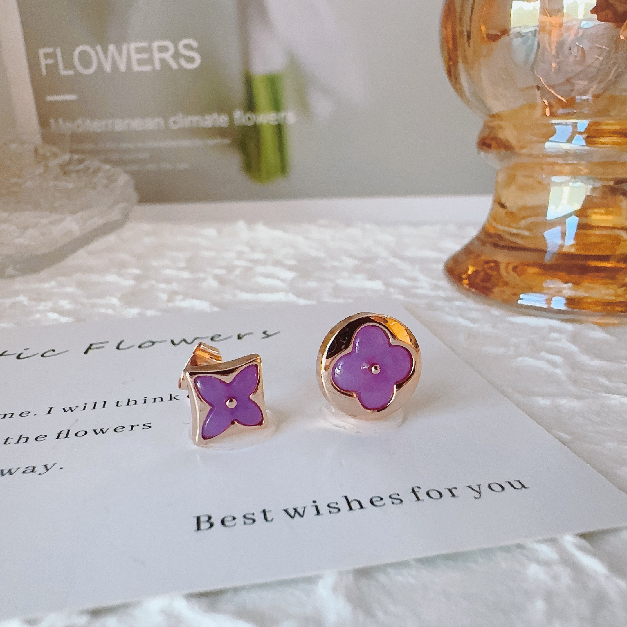 铜合金耳饰 铜合金石英石耳饰 2080经典紫色AB款不对称耳钉