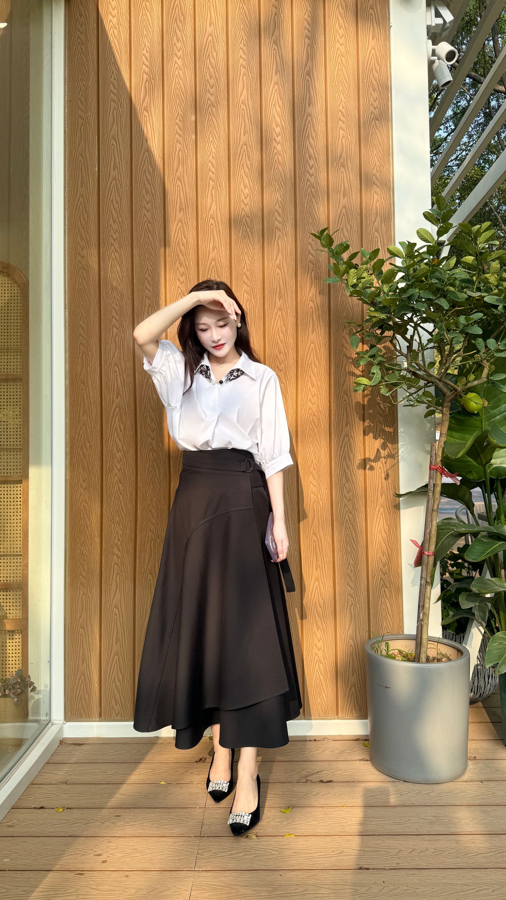 [三季可穿]高腰百塔显瘦半身裙中长裙纯色防走光裙子春夏秋冬紧腰