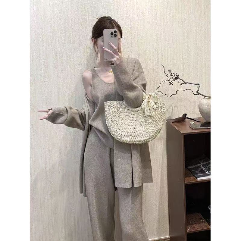 老钱风显瘦宽松时尚套装慵懒风秋季辣妹风开衫法式三件套