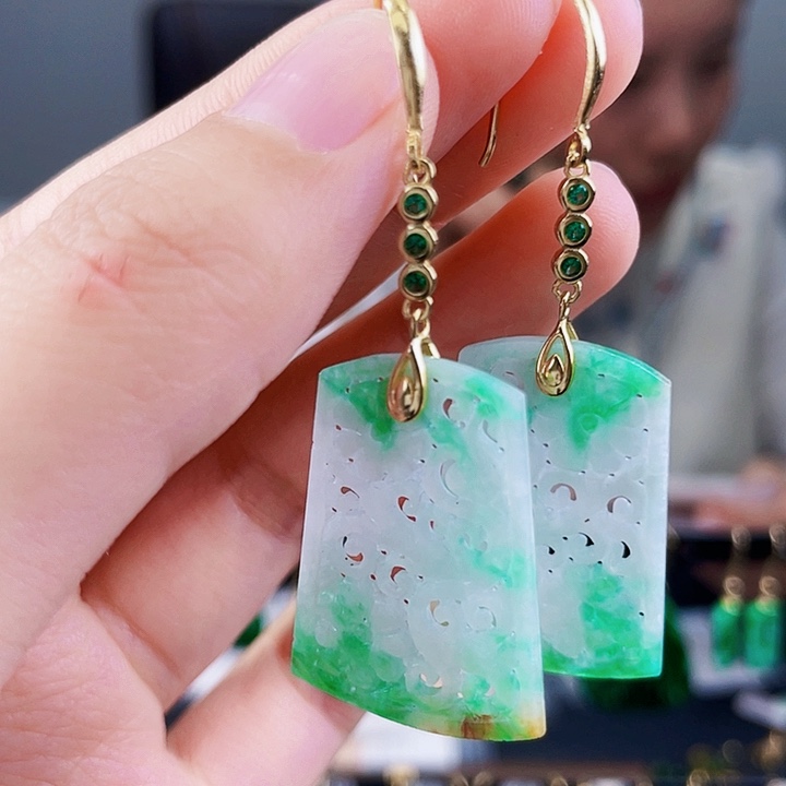 翡翠耳饰银S925镶嵌饰品